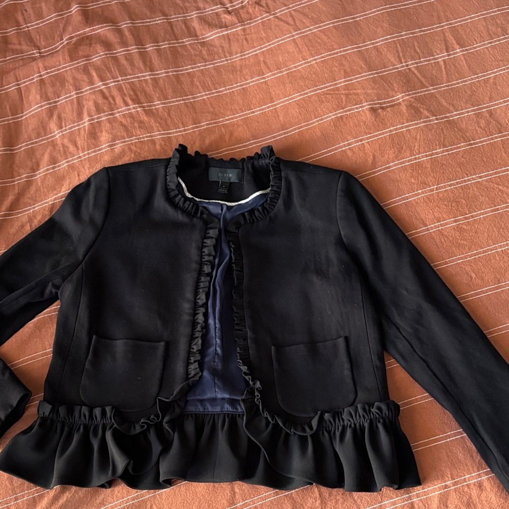 J. Crew Black Ruffled Blazer